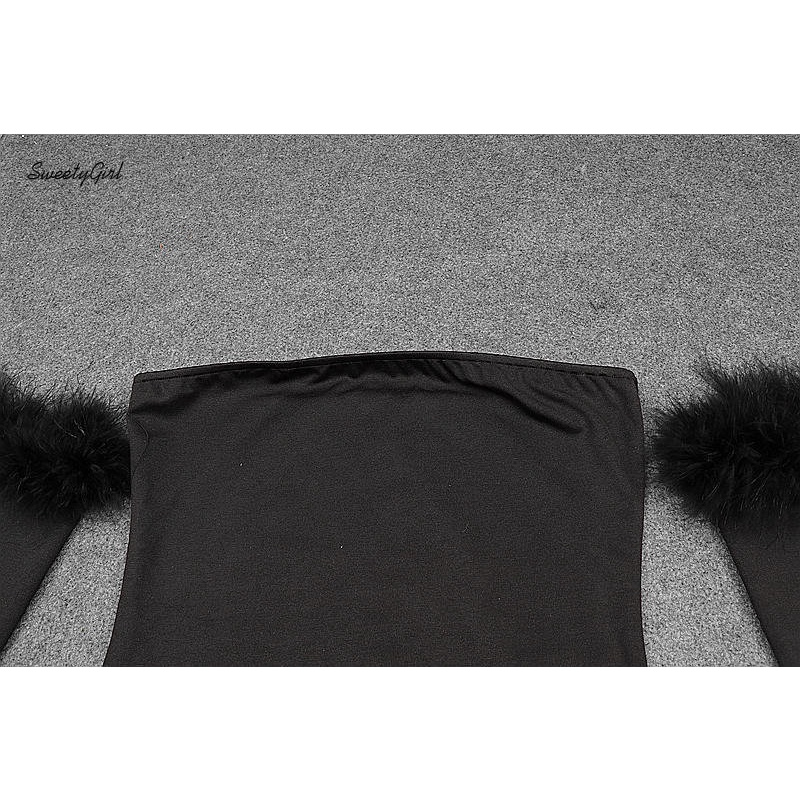 Đầm Lông Xù Màu Đen Trễ Vai Ôm Eo Gợi Cảm Thời Trang 2022 Cho Bạn Gái