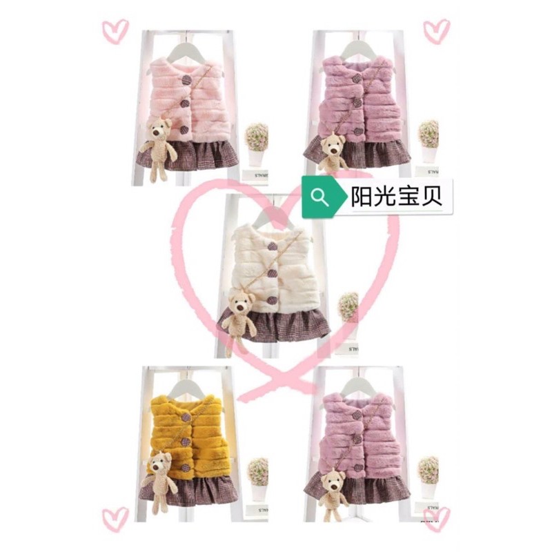 Áo Gile lông kèm túi gấu cho bé gái 7-15kg
