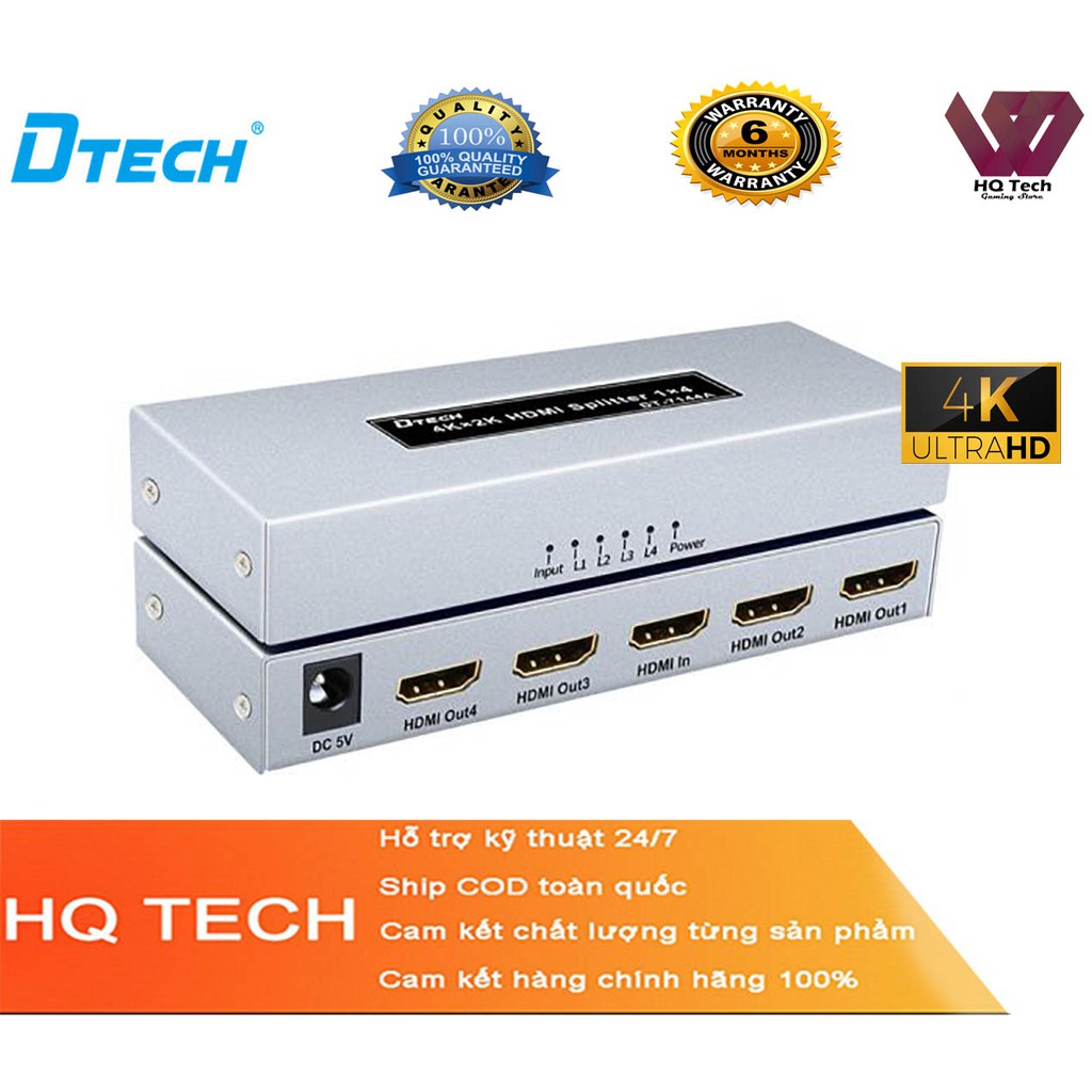 Bộ chia HDMI 1 ra 4 2K*4K DTECH DT7144 A  cao cấp