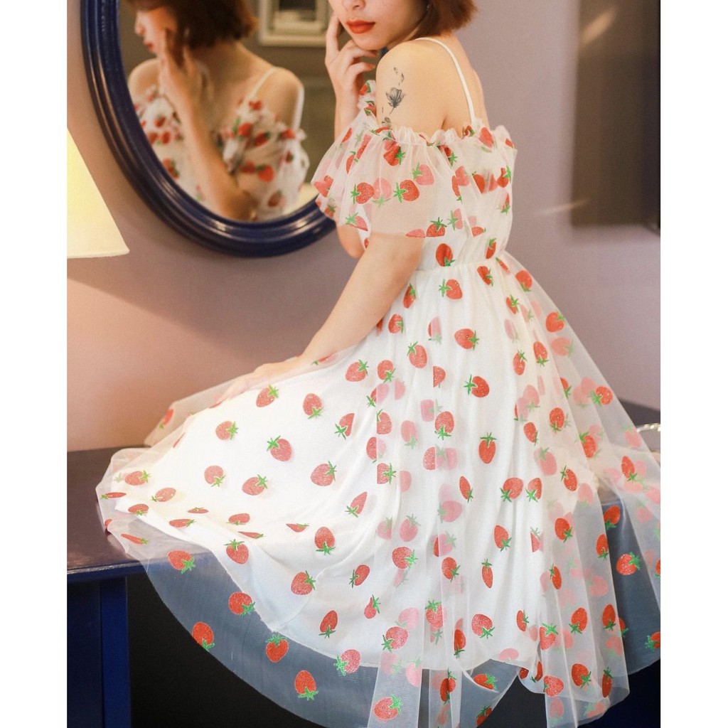 [Mã SKAMA06 giảm 8% tối đa 50K đơn 250K] VÁY ĐI CHƠI/CHỤP LOOKBOOK - STRAWBERRY DRESS - VÁY DÂU TÂY | BigBuy360 - bigbuy360.vn