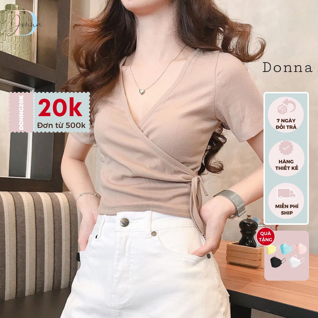 Áo thun nữ đẹp thiết kế DONNA chính hãng buộc nơ một bên xinh xắn