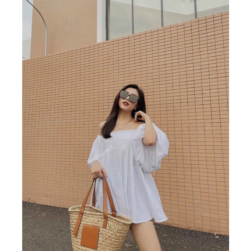 Áo babydoll bẹt vai tay phồng form rộng rãi thoải mái