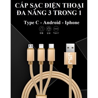 Cáp sạc điện thoại đa năng 3 đầu Lightning - MicroUSB - Type-C dài 1.2M