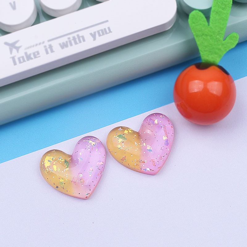 Bộ 10 Miếng Dán Resin Trong Suốt Hai Màu Hình Trái Tim Xinh Xắn Trang Trí Điện Thoại/ Đồ Thủ Công DIY