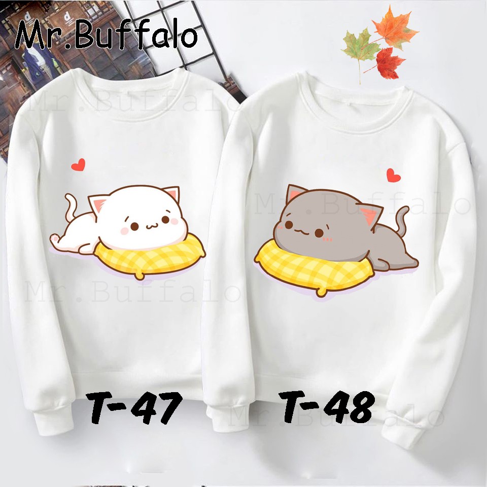 Áo đôi sweater nam nữ thu đông hình mèo Mochi cực đáng yêu Mr.Buffalo