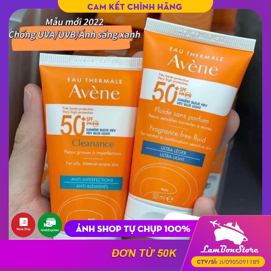 Kem Chống Nắng Avene Fluide &amp; Avene Cleanance SPF50+ 50ml Cho Da Dầu mụn, Da Khô, Da Nhạy Cảm