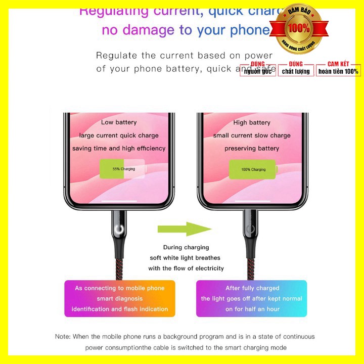 Dây cáp sạc thông minh Lightning tự ngắt nhãn hiệu Baseus Light CALCD-01 Tương thích Apple iPhone / iPad/ iPod