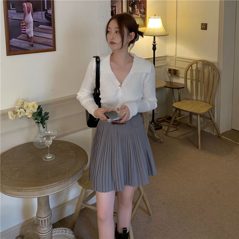 Áo Dệt Kim Tay Dài Cổ Chữ V Thời Trang Mùa Thu Cho Nữ