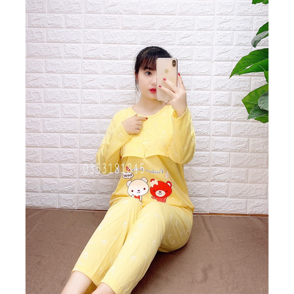 Bộ Bầu Kêt Hợp Sau Sinh Lật Ngực Cho Bé Ti 2 Cúc, Chất Cotton