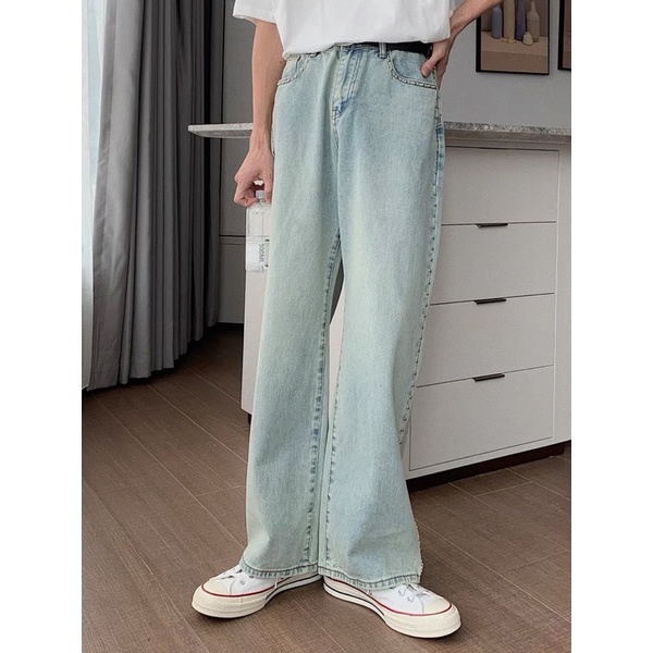Jeans ống rộng baggy nam nữ phối ngọc trai