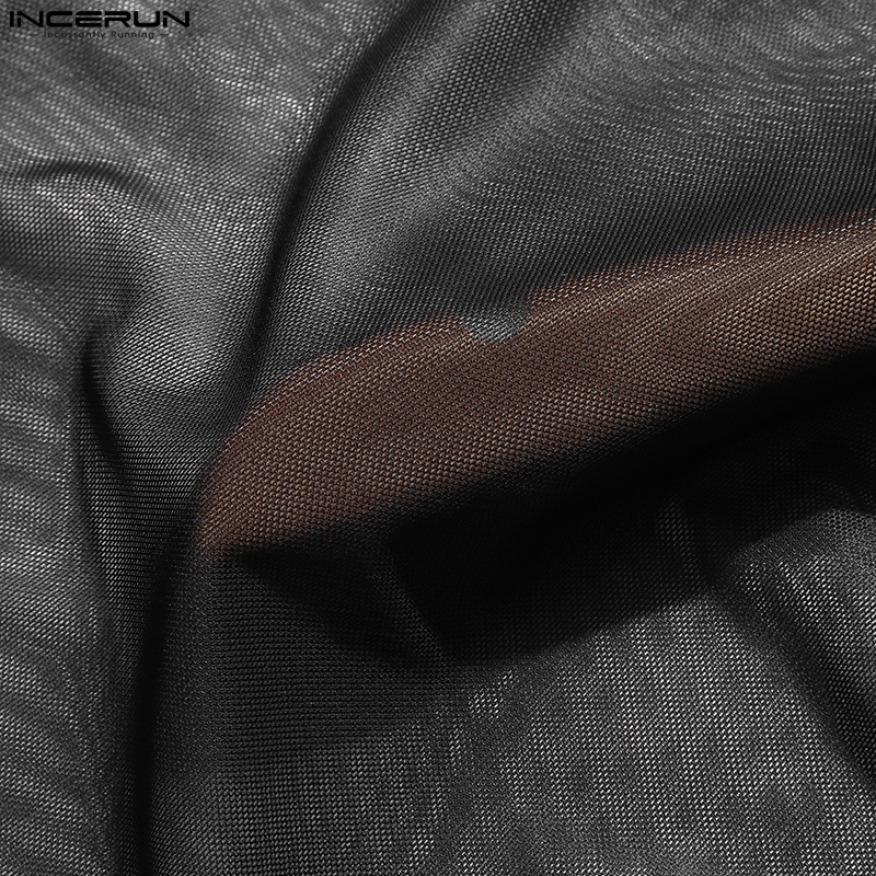 Áo thun INCERUN tay dài xuyên thấu thời trang cho nam