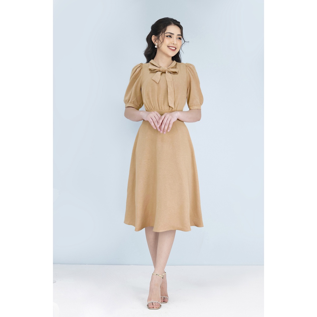 Váy Đầm Thiết kế Luperi LFV3294 Cổ Phối Nơ Dáng Xòe