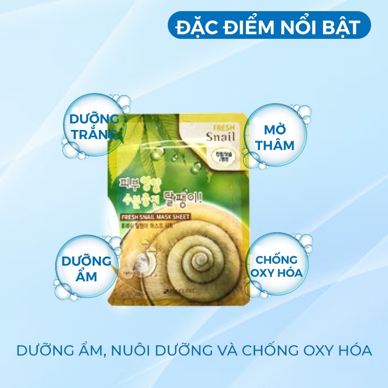 Combo 10 Túi Mặt Nạ Giấy Dưỡng Da 3W Clinic Hàn Quốc Chiết Xuất Dịch Nhầy Ốc Sên Giúp Da Trắng Sáng & Mềm Mịn 23mlx10