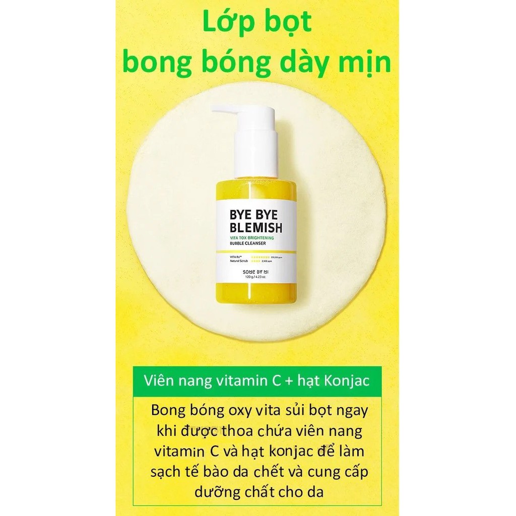 Gel Rửa Mặt Sủi Bọt Làm Sạch, Dưỡng Trắng Da Some By Mi Bye Bye Blemish Vita Tox Brightening Bubble Cleanser120g (Yuja)