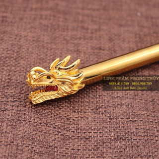 Thước Tầm Long Đầu rồng đồng mạ vàng - Gậy tầm long cao cấp