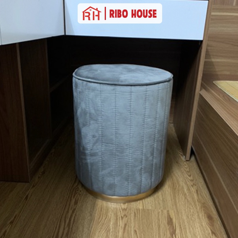 Ghế trang điểm RIBO HOUSE đệm vải nhung nỉ chân kim loại, ghế đôn sofa trang trí phòng ngủ decor quán cà phê spa RIBO51