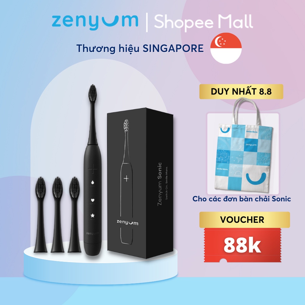 Bộ Bàn Chải Điện Zenyum Sonic & 3 Đầu Thay Thế Đen/Trắng/Xanh Dương