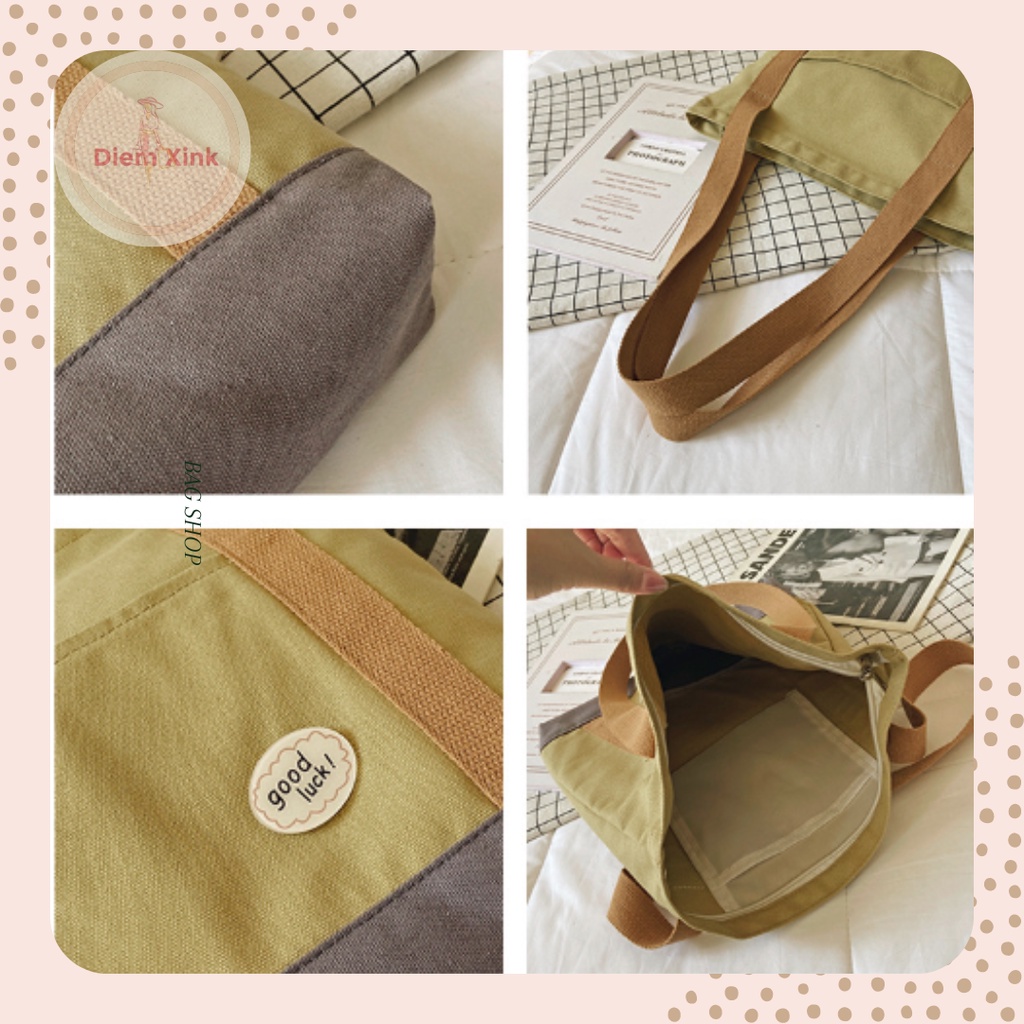 Túi Đeo Vai Vải Canvas Cỡ Lớn Phong Cách Ulzzang Năng Động Dành Cho Học Sinh Sinh Viên- Diễm Store- T97-13