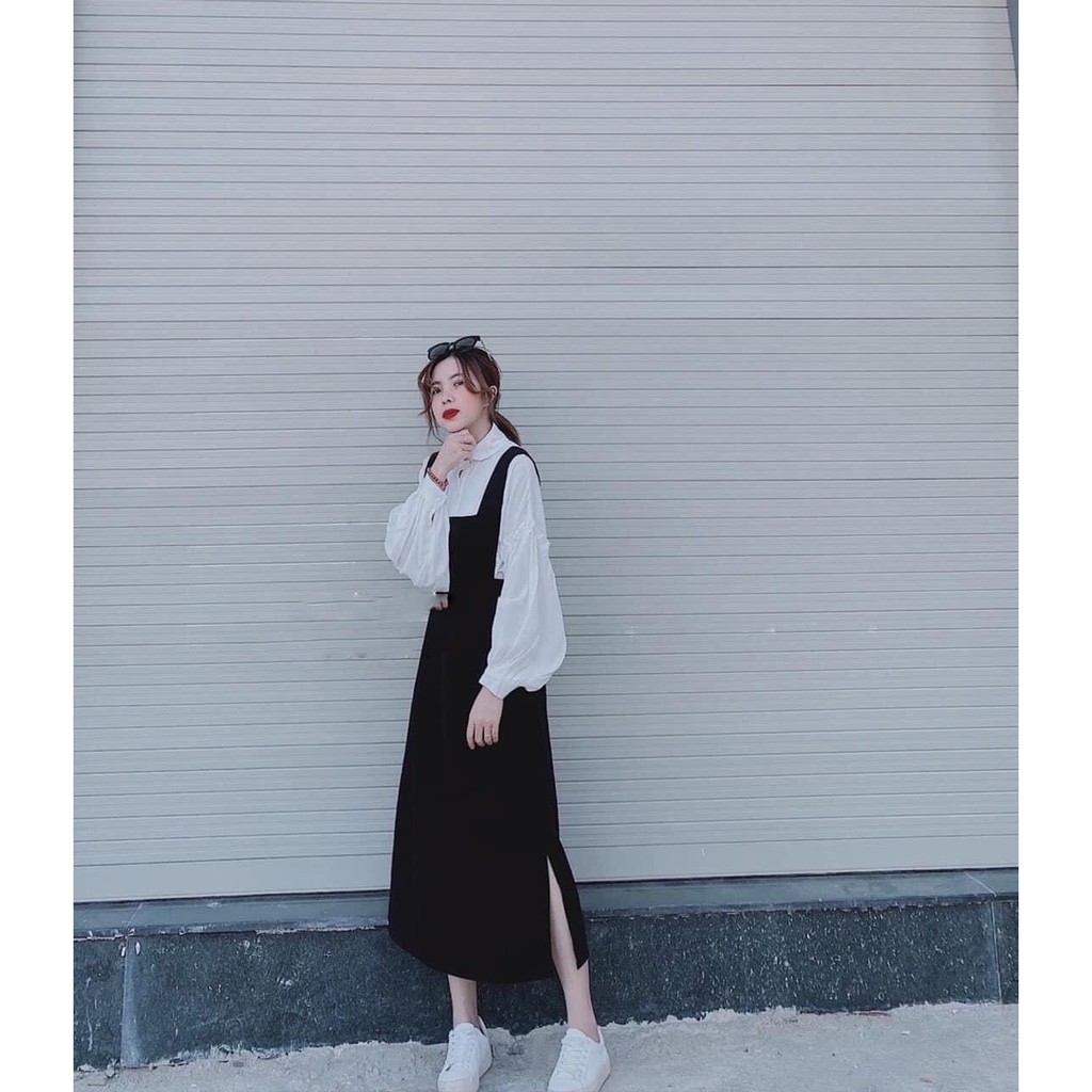 Sét váy yếm áo sơ mi tay bồng siêu xinh ( kèm ảnh thật ) | BigBuy360 - bigbuy360.vn
