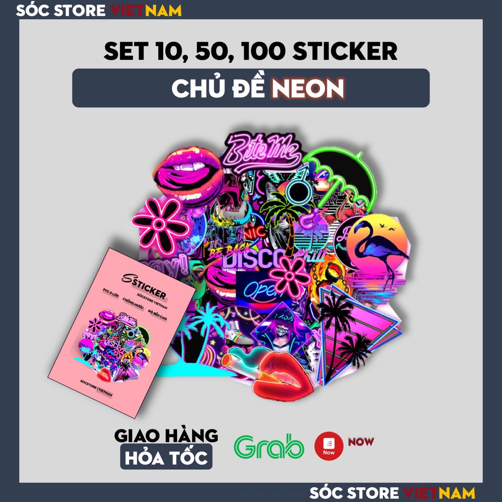 Sticker Neon Sóc Store chống nước custom, dán trang trí mũ bảo hiểm nửa đầu, nón bảo hiểm 3 phần 4