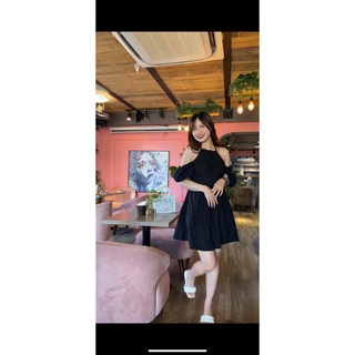 Váy yếm nữ phối tay nơ - váy trễ vai nữ tay nơ phối dây cổ yếm, 2 màu ĐEN | TRẮNG SIÊU HOT