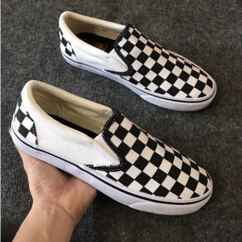 Giày Lười Slipon Nam Nữ - Giày Vans Caro Vải Đen Trắng Lót Da | BigBuy360 - bigbuy360.vn