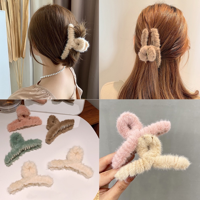 Kẹp tóc phối lông thời trang thu đông Hàn Quốc cho nữ