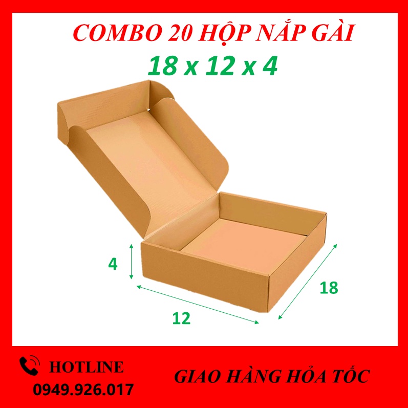 Combo 20 Hộp Carton Nắp Gài 18x12x4, Hộp Cài, Hộp Đựng Quà, Đựng Quần Áo, Phụ Kiện 3 lớp Sóng E