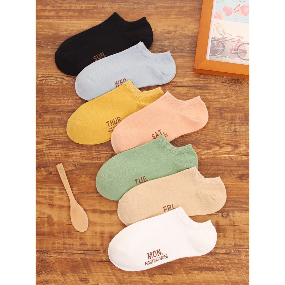 Set 7 đôi TẤT HÈ WEEK cổ ngắn cotton nhiều màu -QATE0184