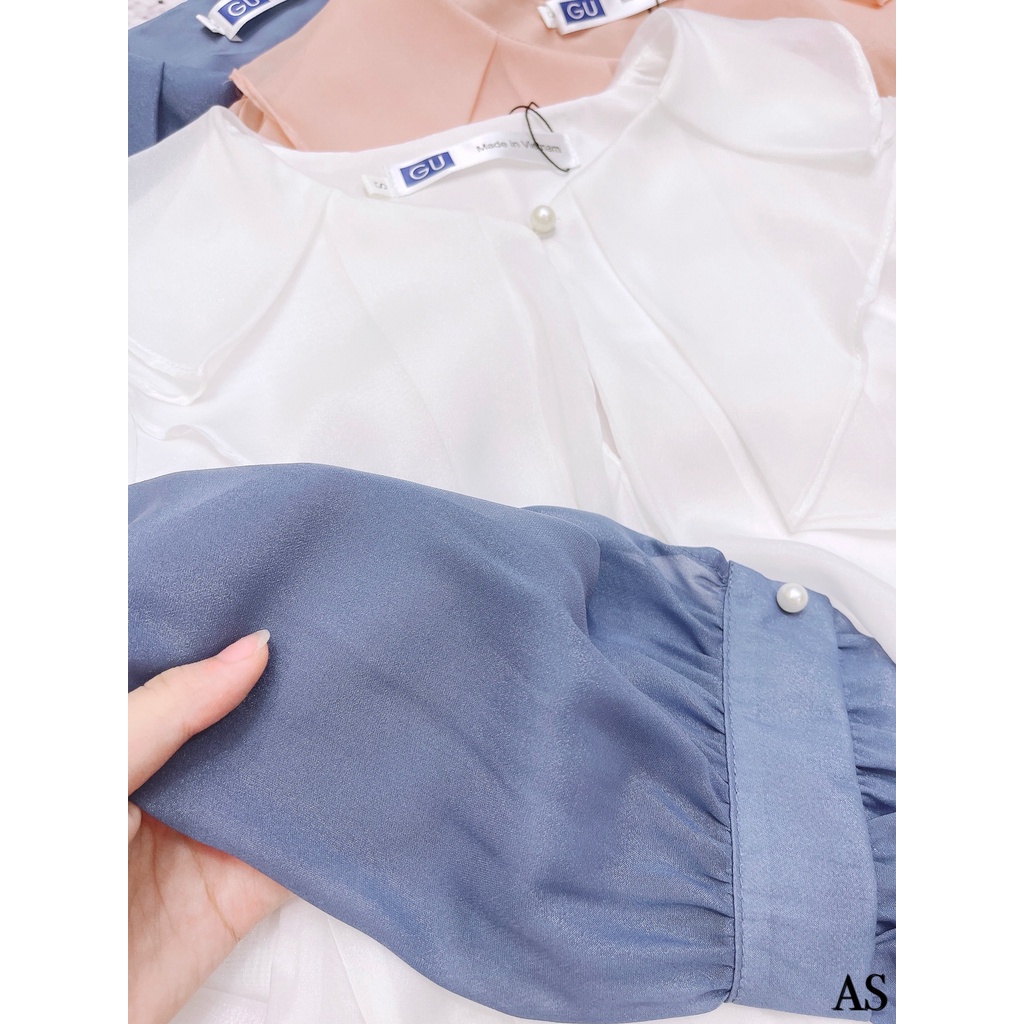 [Mã FAMARAL1 giảm 10K đơn 50K] ÁO SƠ MI TƠ ÓNG CỔ BÈO ĐÍNH NGỌC 2 LỚP