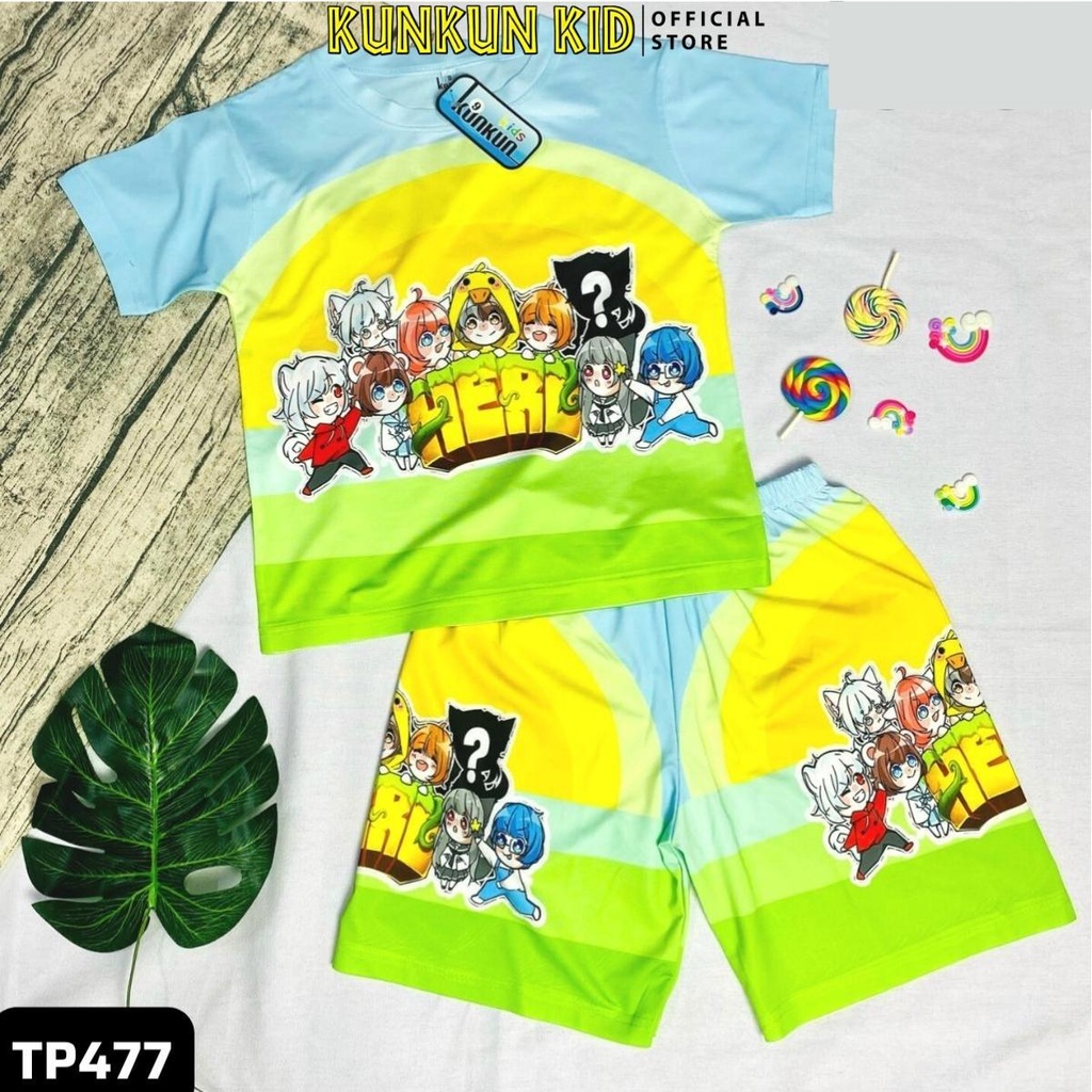 Đồ bộ thun lạnh cộc tay in 3d cho bé trai và bé gái hình hero team size đại từ 10kg-60kg Kunkun Kid TP477