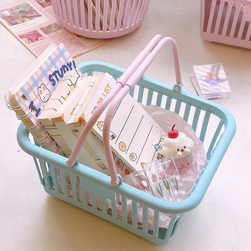 Giỏ Đựng Đồ Đa Năng Có Tay Cầm Màu Sắc Macaron Xinh Xắn