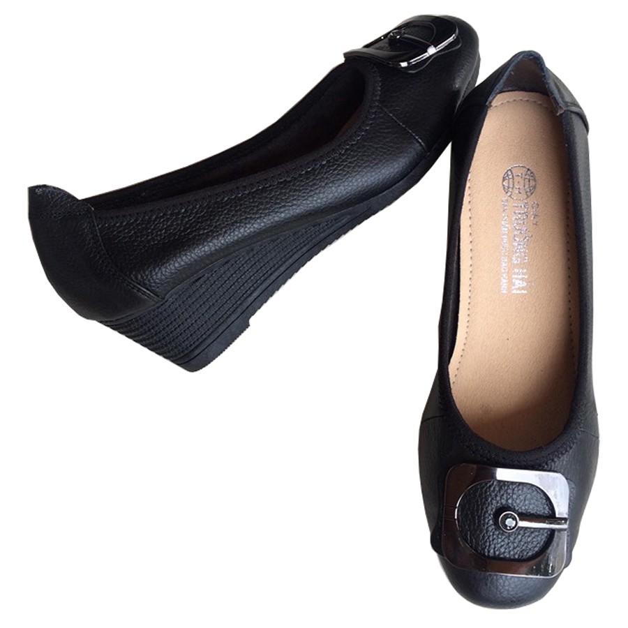 Giày đế xuồng nữ da bò cao 5cm màu đen TH DX277