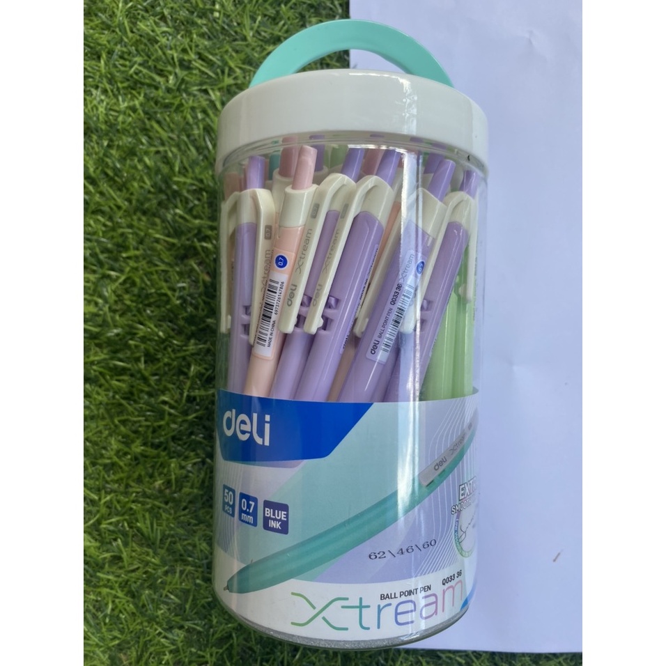 Bút bi bấm văn phòng mực xanh ngòi 0.7mm Deli combo 10 chiếc giá rẻ viết nét đều trơn tru phù hợp cho học sinh - EQ03336
