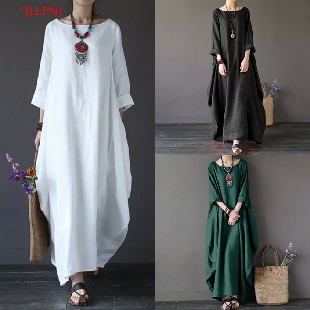 [loyaltysun.vn] Đầm Maxi Dài Vải Lanh Cotton Dáng Rộng Kích Thước Lớn Phong Cách Boho Đơn Giản Cho Nữ Chào Mừng Kaftan Welcome