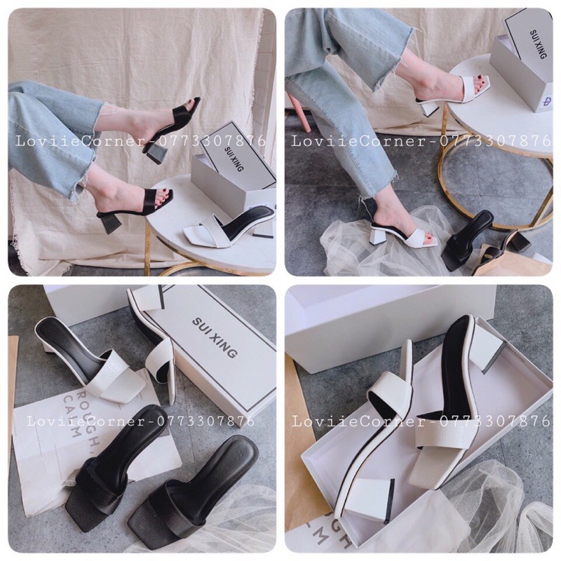 GUỐC NỮ LOVIIECORNER THỜI TRANG - DÉP CAO GÓT ĐẾ VUÔNG 5CM QUAI NGANG GÓT TRỤ D201046 D201267