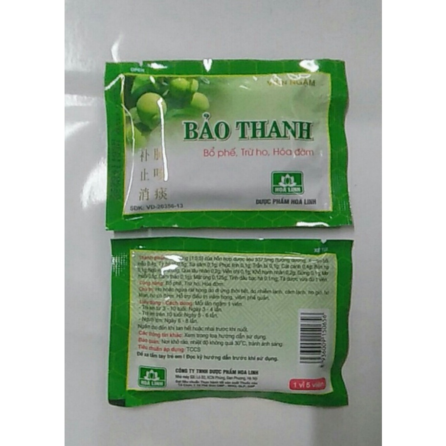 Kẹo ngậm bảo thanh có đường vĩ 5 viên