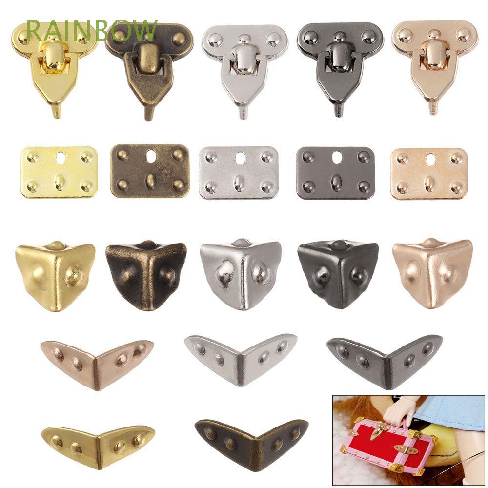 Set 4 miếng bảo vệ góc làm khóa túi xách búp bê dạng hộp mini 5 màu 4 kiểu lựa chọn bằng kim loại thủ công DIY