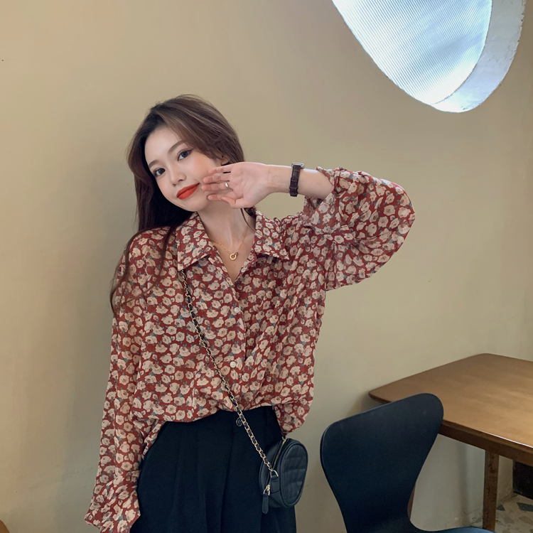 Áo Sơ Mi Dài Tay Dáng Rộng In Hoa Kiểu Retro Thời Trang Mùa Thu Cho Nữ