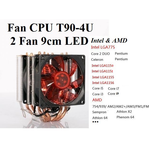 FAN14 Tản Nhiệt Khí VSP CT-4U 2 FAN LED 9CM