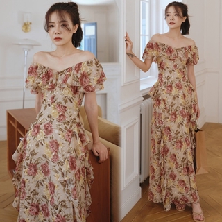 Đầm chiffon in hoa thời trang mùa hè phong cách Pháp dành cho nữ