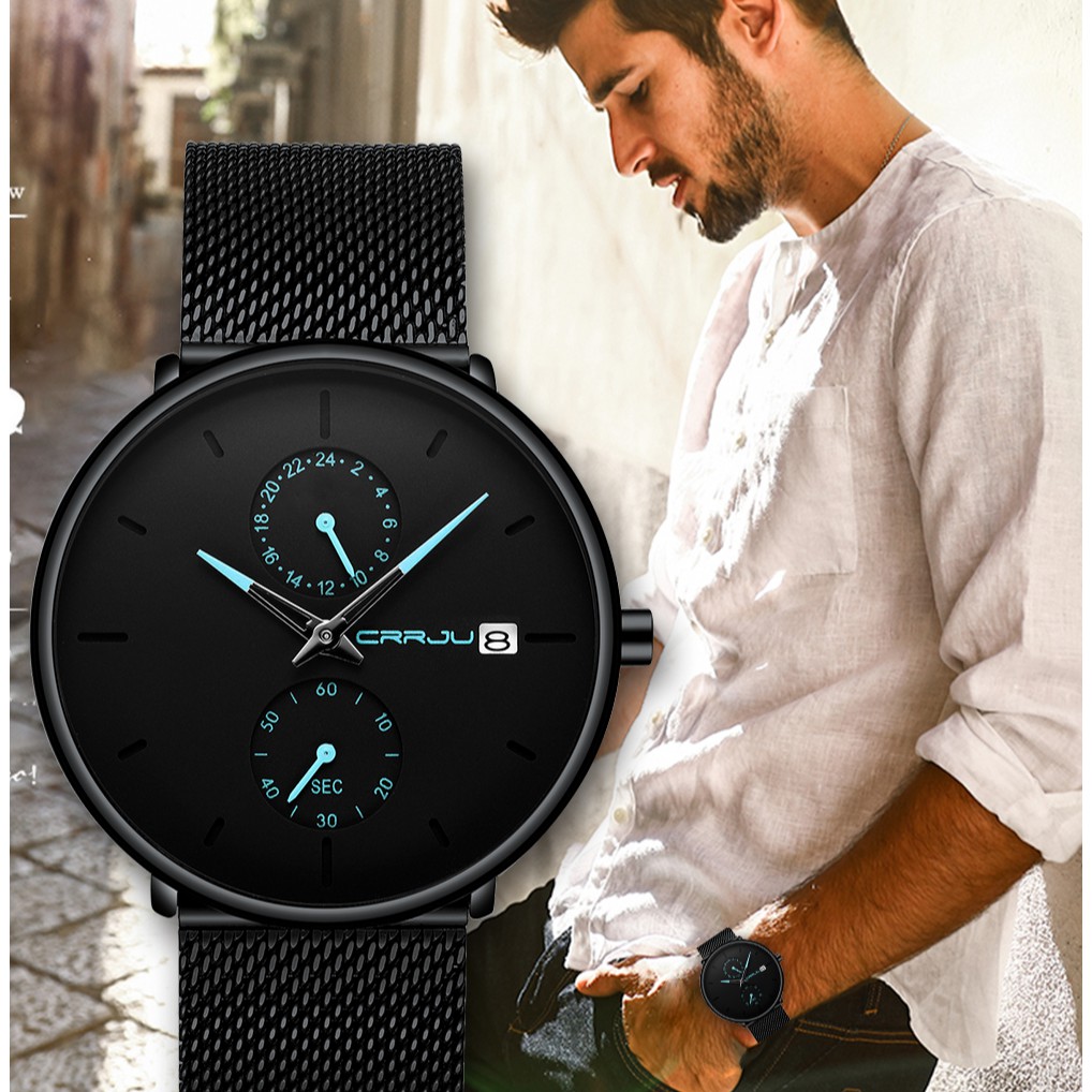 CRRJU Men's Watch Fashion Leisure Sports Waterproof Stainless Steel Quartz 2265