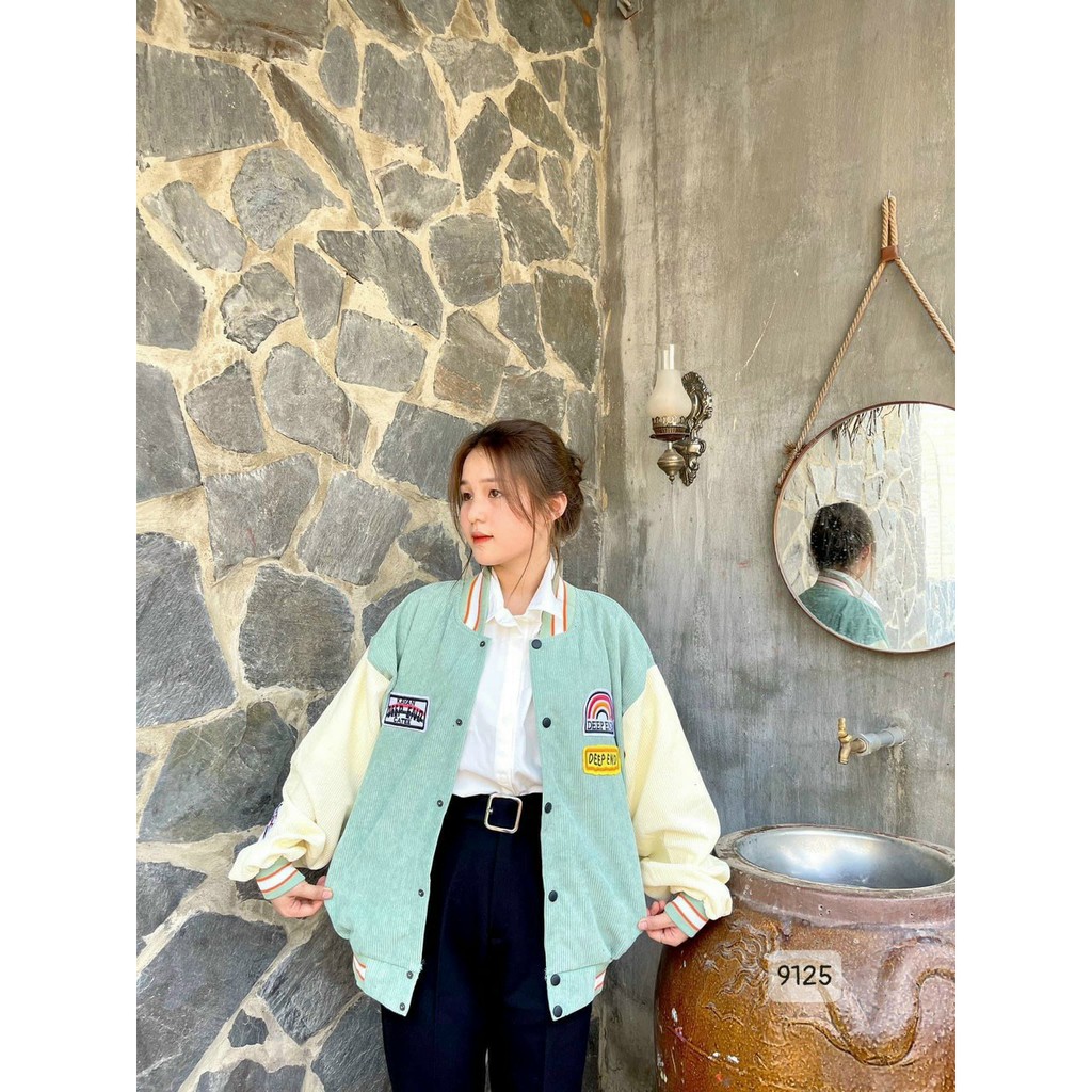 Áo khoác Bomber Nhung Ulzzang Nam Nữ Unisex Form Rộng - Deep end