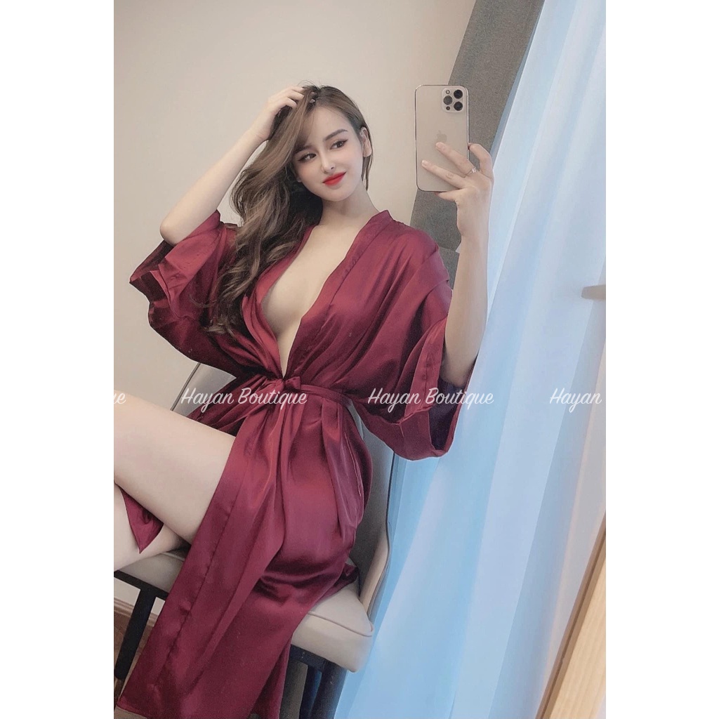 Áo choàng ngủ lụa sexy phối ren gợi cảm quyến rũ #HT36