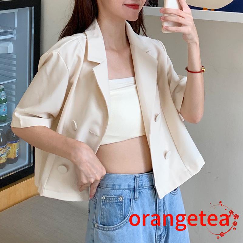 Áo Khoác Blazer Tay Ngắn Cổ Chữ V Màu Sắc Thời Trang Công Sở Cho Nữ