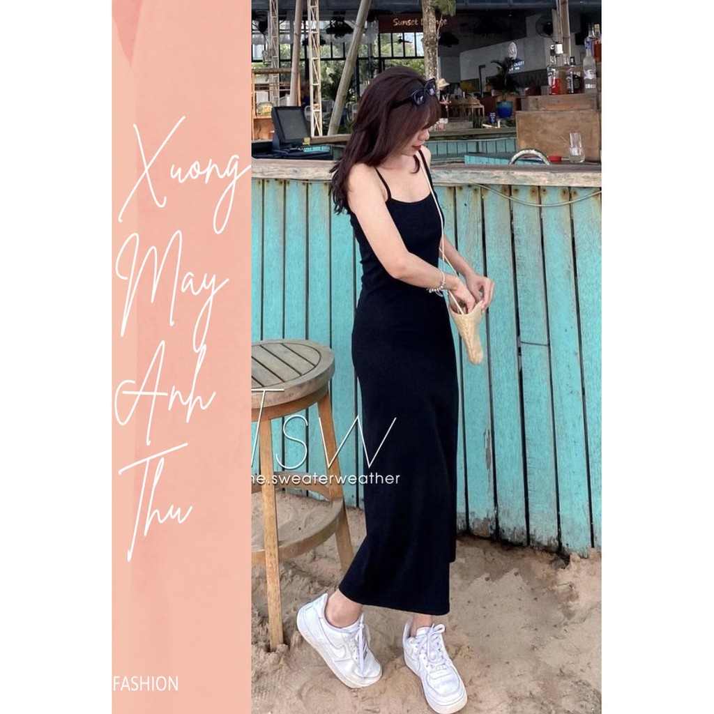 Đầm trơn màu đen, thiết kế đơn giản mặc đi ngủ, đi biển SIÊU HOT new