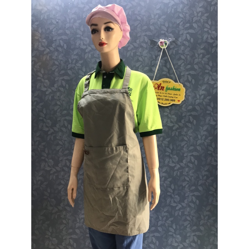 Tạp Dề Kaki Dài Màu Xám Kem Nam/Nữ Nhân Viên Phục Vụ Quán Cafe, Nhà Hàng, Gia Đình_Hình chụp thực.
