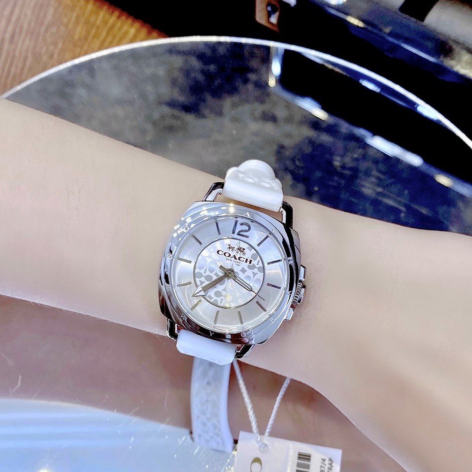 Đồng Hồ Nữ Coach 14502093 Dây Silicon Trắng Silver Chính Hãng 34mm