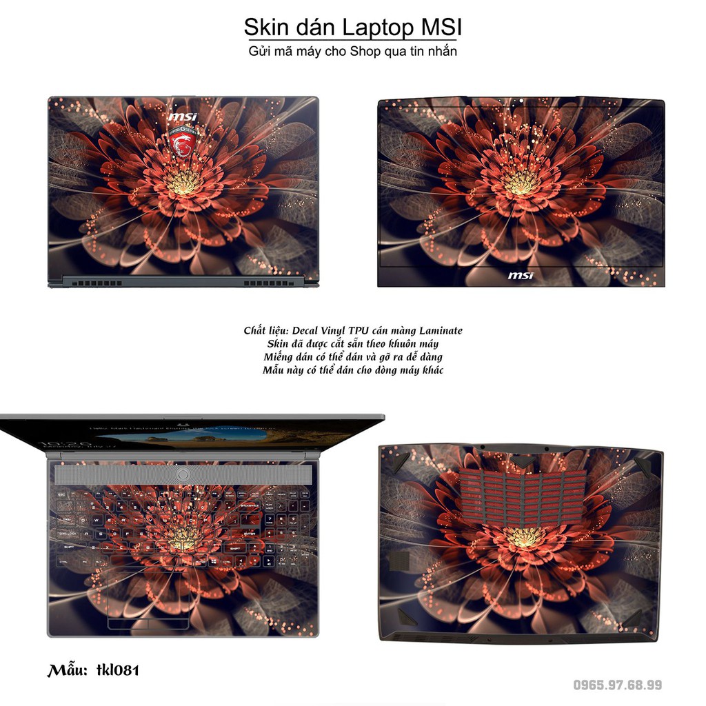 Skin dán Laptop MSI in hình thiết kế nhiều mẫu 8 (inbox mã máy cho Shop)