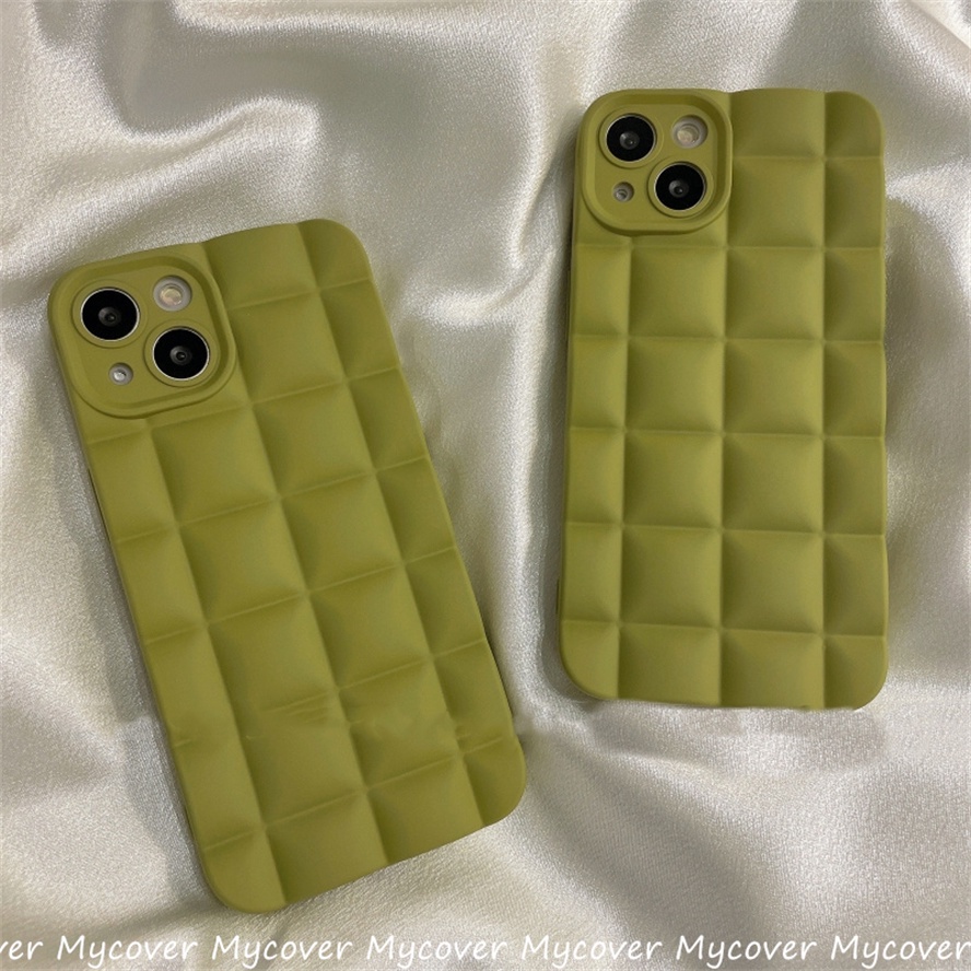 Ốp Điện Thoại Silicone Mềm Chống Sốc Sọc Caro Xanh Lá Ba Chiều Cho iPhone 11 12 13 Pro Max X Xr Xs 8 7 6 Plus SE 2020